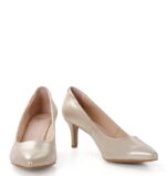 JOAN - Złote szpilki satynowane średni obcas - obrazek 7