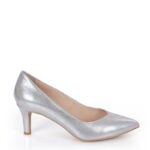 JOANNA - Srebrne szpilki średni obcas licowa skóra