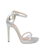 KIM - Srebrne wysokie sandałki na platformie