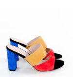 LUNA - Kolorowe klapki na słupku zamszowa skóra - obrazek 2