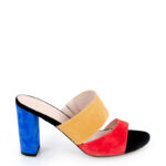 LUNA - Kolorowe klapki na słupku zamszowa skóra