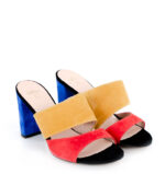 LUNA - Kolorowe klapki na słupku zamszowa skóra - obrazek 4