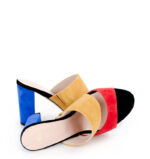 LUNA - Kolorowe klapki na słupku zamszowa skóra - obrazek 6