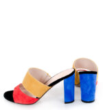 LUNA - Kolorowe klapki na słupku zamszowa skóra - obrazek 3