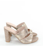 LUNA - Złote klapki na słupku skóra naturalna - obrazek 4