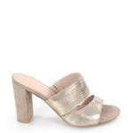 LUNA - Złote klapki na słupku skóra naturalna