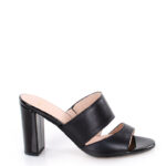 LUNA - Czarne klapki na słupku licowa skóra