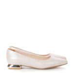 KORA - beżowe baleriny perłowa skóra na płaskim obcasie