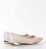 KORA - beżowe baleriny perłowa skóra na płaskim obcasie - obrazek 3