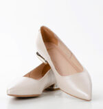 KORA - beżowe baleriny perłowa skóra na płaskim obcasie - obrazek 5