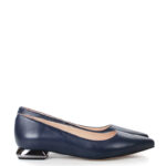 KORA - Ciemno granatowe baleriny licowa skóra na płaskim obcasie