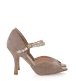 LOURDES - Beżowe sandałki do tańca ze złotym paskiem - obrazek 4