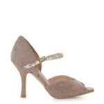 LOURDES - Beżowe sandałki do tańca ze złotym paskiem