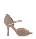 LOURDES - Beżowe sandałki do tańca ze złotym paskiem