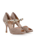 LOURDES - Beżowe sandałki do tańca ze złotym paskiem - obrazek 2