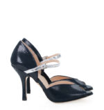 LOURDES - Ciemnogranatowe sandałki do tańca ze srebrnym paskiem