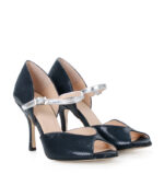 LOURDES - Ciemnogranatowe sandałki do tańca ze srebrnym paskiem - obrazek 2