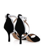 LOUISA - Czarne sandały na szpilce ze srebrnymi paskami - obrazek 4