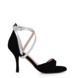 LOUISA - Czarne sandały na szpilce ze srebrnymi paskami