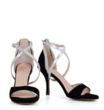 LOUISA - Czarne sandały na szpilce ze srebrnymi paskami - obrazek 6