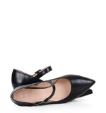 MARIA - czarne czółenka z paskiem na niskim obcasie licowa skóra - obrazek 5