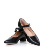 MARIA - czarne czółenka z paskiem na niskim obcasie licowa skóra - obrazek 6