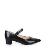 MARIA - czarne czółenka z paskiem na niskim obcasie licowa skóra