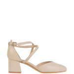 MONICA - Beżowe czółenka z paskiem na krzyż niski słupek