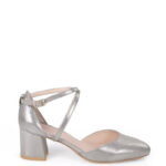 MONICA - Srebrne czółenka na słupku pasek na krzyż