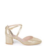 MONICA - Złote czółenka na słupku pasek na krzyż