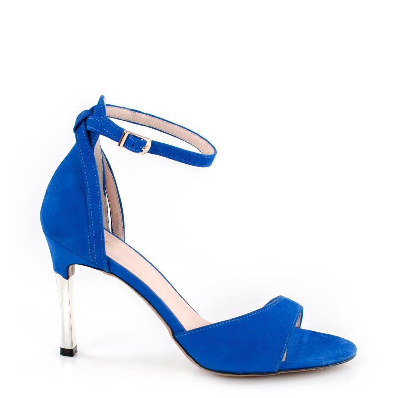 Megan-niebieskie-zamsz_01.jpg MEGAN - Niebieskie sandały platynowa szpilka zamszowa skora - obrazek 1