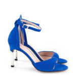 MEGAN - Niebieskie sandały platynowa szpilka zamszowa skora - obrazek 2