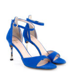 MEGAN - Niebieskie sandały platynowa szpilka zamszowa skora - obrazek 3