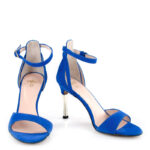 MEGAN - Niebieskie sandały platynowa szpilka zamszowa skora - obrazek 5