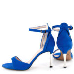 MEGAN - Niebieskie sandały platynowa szpilka zamszowa skora - obrazek 6