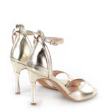 MEGAN - Złote sandałki na szpilce licowa skóra - obrazek 3