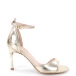 MEGAN - Złote sandałki na szpilce licowa skóra