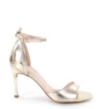 MEGAN - Złote sandałki na szpilce licowa skóra