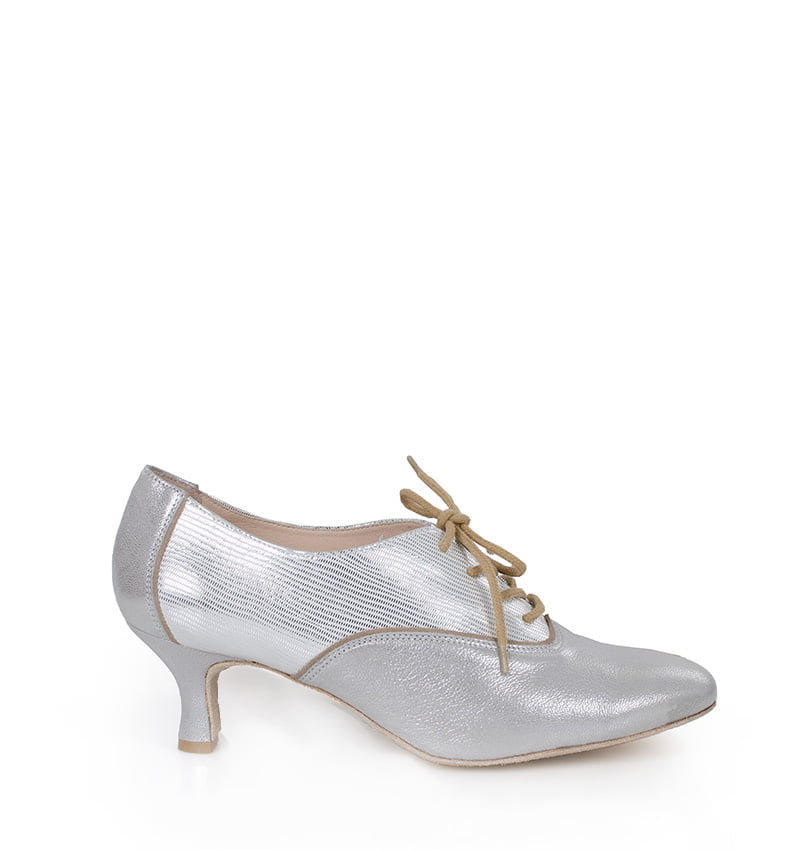 PILAR-srebrne.jpg PILAR - Srebrne buty treningowe do tańca, lamówka beżowa - obrazek 1