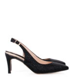 POLA - czarne, błyszczące szpilki na niskim obcasie z odkrytą piętą - obrazek 2