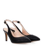 POLA - czarne, błyszczące szpilki na niskim obcasie z odkrytą piętą - obrazek 3