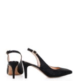 POLA - czarne, błyszczące szpilki na niskim obcasie z odkrytą piętą - obrazek 5