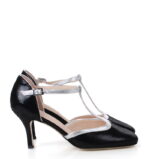 PENELOPE - czarne czółenka do tańca srebrna lamówka