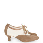 PILAR - Beżowo białe buty treningowe do tańca, lamówka beżowa