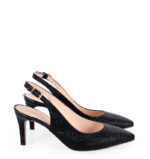 POLA - czarne, błyszczące szpilki na niskim obcasie z odkrytą piętą - obrazek 6
