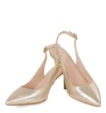 POLA - złote szpilki na niskim obcasie z odkrytą piętą - obrazek 5