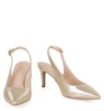 POLA - złote szpilki na niskim obcasie z odkrytą piętą - obrazek 8