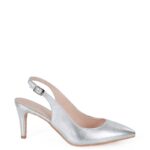 POLA - serbrne szpilki na niskim obcasie z odkrytą piętą