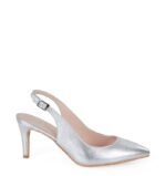 POLA - serbrne szpilki na niskim obcasie z odkrytą piętą