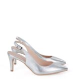 POLA - serbrne szpilki na niskim obcasie z odkrytą piętą - obrazek 2